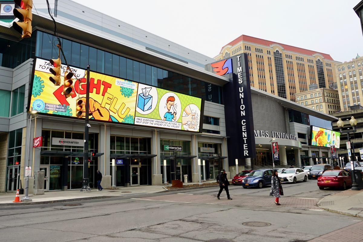 Times Union Center exterior video boards 2018-March