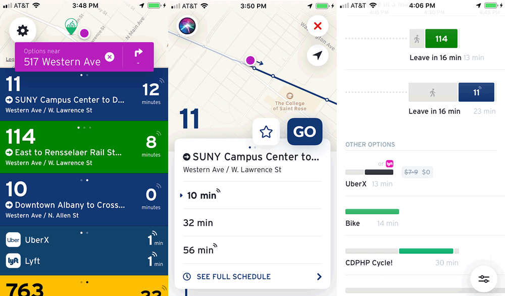 Transit app CDTA screenshots