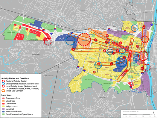 albany 2030 map activity nodes corridors