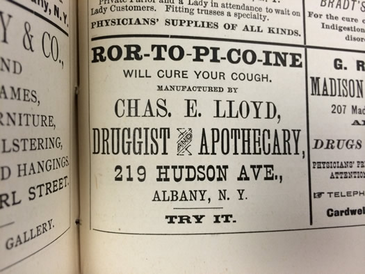albany directory 1885 ad charles e lloyd druggist apothecary