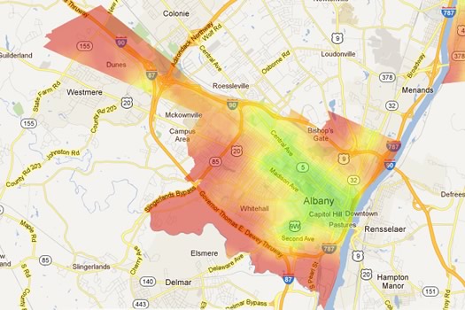 albany walk score heat map