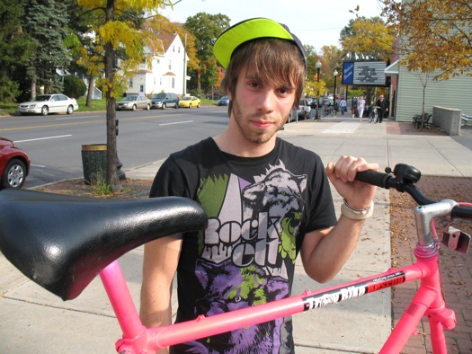 Andrew Franciosa and his big pink bike