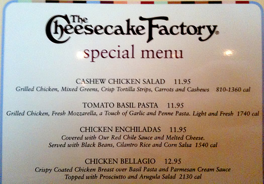 cheesecake calorie menu