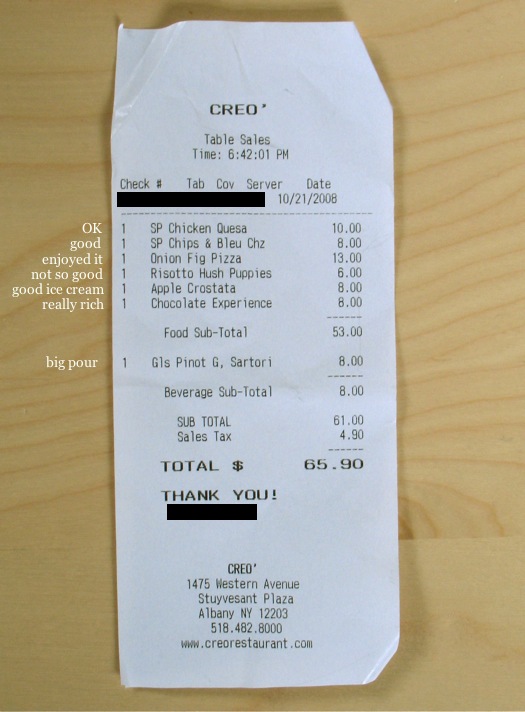 Creo annotated receipt