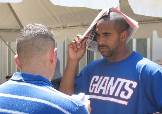 New York Giants wide receiver David Tyree in action during NFL football  training camp in Albany, N.Y., Thursday, Aug. 6, 2009. (AP Photo/Mike Groll  Stock Photo - Alamy