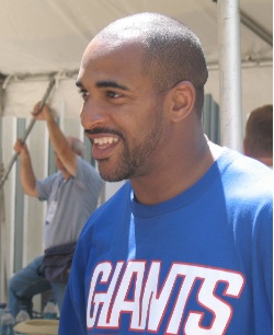 New York Giants wide receiver David Tyree in action during NFL football  training camp in Albany, N.Y., Thursday, Aug. 6, 2009. (AP Photo/Mike Groll  Stock Photo - Alamy