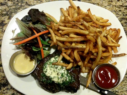 flat iron steak frites plate