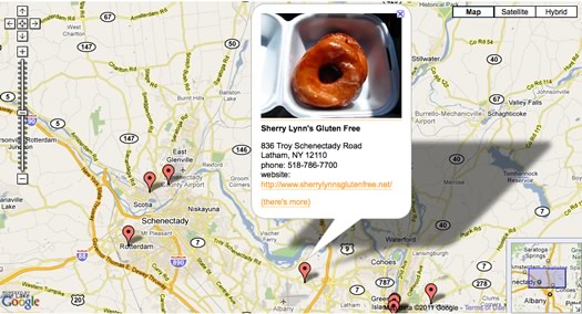 gluten-free restaurant options map screengrab