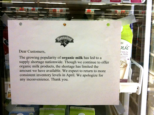 hannaford organic milk shortage sign