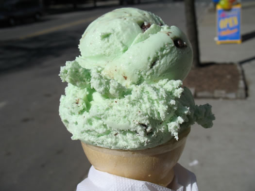 a mint chocolate chip cone