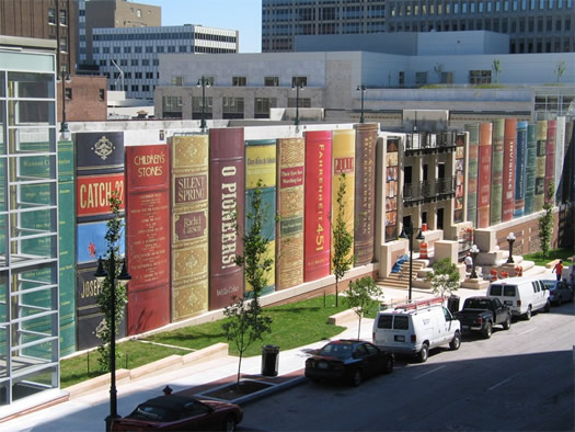 kansas city public library community bookshelf parking garage