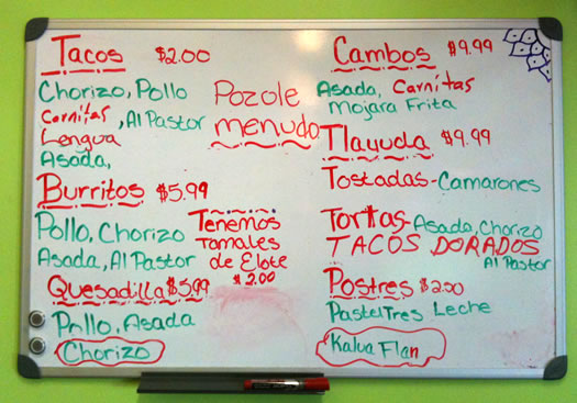 la mexicana menu board