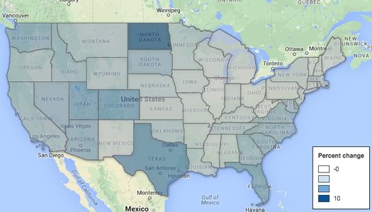 national state population change 2010-2014 percentage