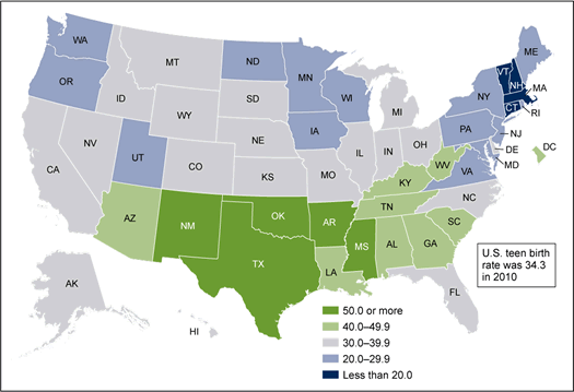 national teen birth rate 2010 cdc