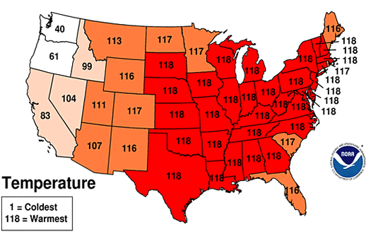 noaa warmest spring national map