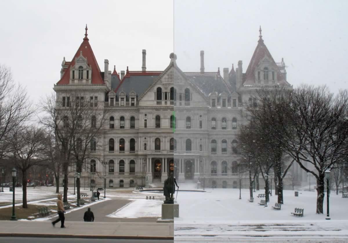 ny state capitol before after snow storm