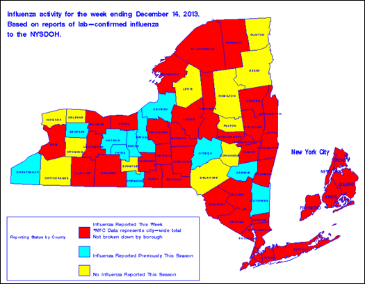 nys flu surveillance map week ending 2013-12-14