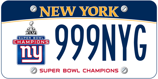 nys license plate Giants Super Bowl 2012