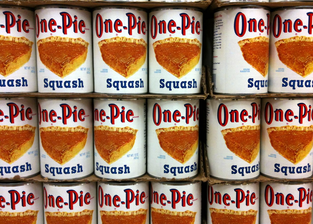 one-pie brand squash cans on shelf