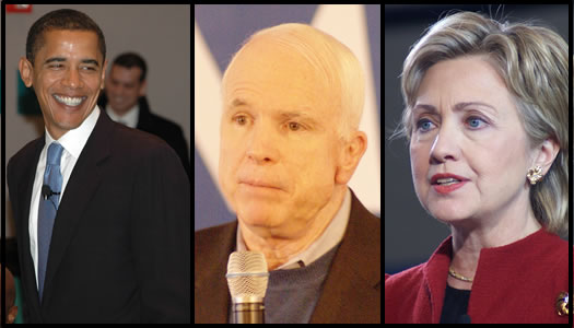 Barack Obama, John McCain, Hillary Clinton