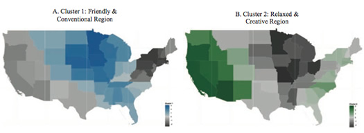 psychological topography map Rentfrow two regions