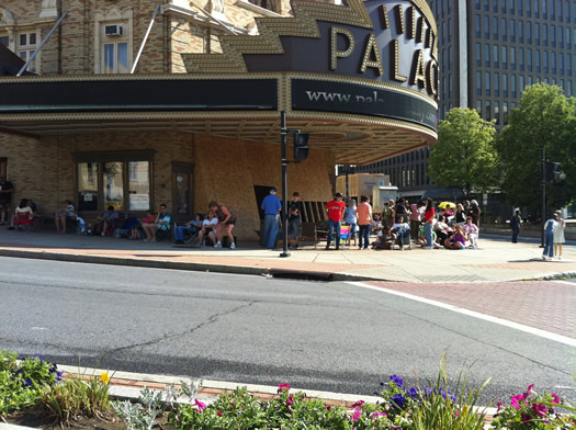 line for Salt premiere tickets at The Palace