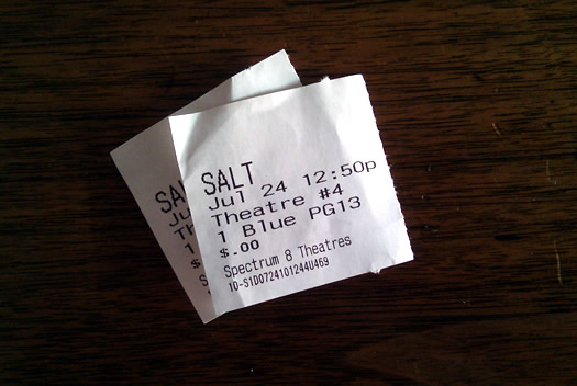 Salt movie stubs from the Spectrum