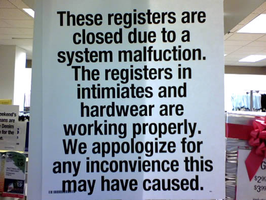 sign full of mistakes at Sears