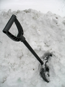 shovel in snowpile