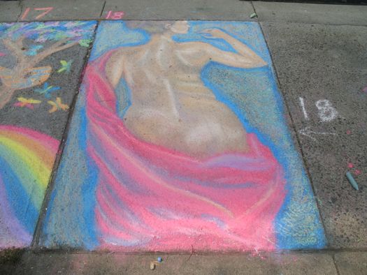 sidewalk art woman's back