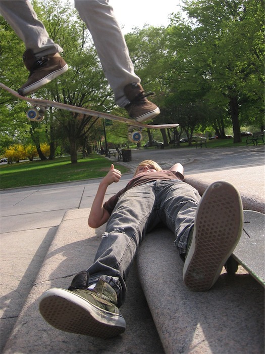 skateboard jumping in Washington Park