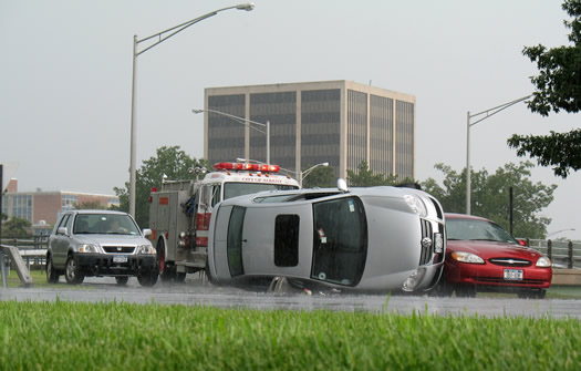 overturned car