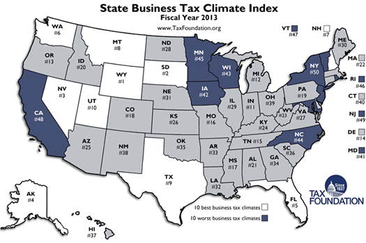 tax foundation state business climate ranks fy 2013