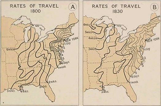 travel times from NYC 1800 and 1830