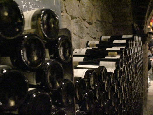 wine touring stacks of wine bottles